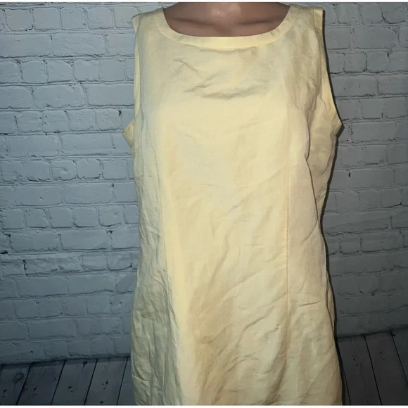 Laura Scott light yellow sleeveless linen / rayon dress size 14 - Picture 2 of 11